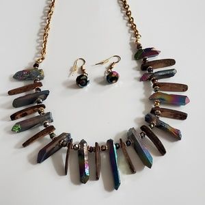 Necklace & Earrings Iridescent Stones New